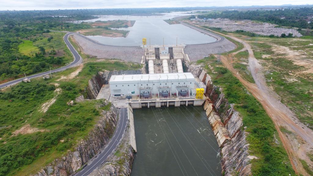 This is a panoramic view of the Soubre hydroelectric power plant in Cote d'Ivoire taken on August 15, 2023. Xinhua News Agency (China Power Construction Supply Map)