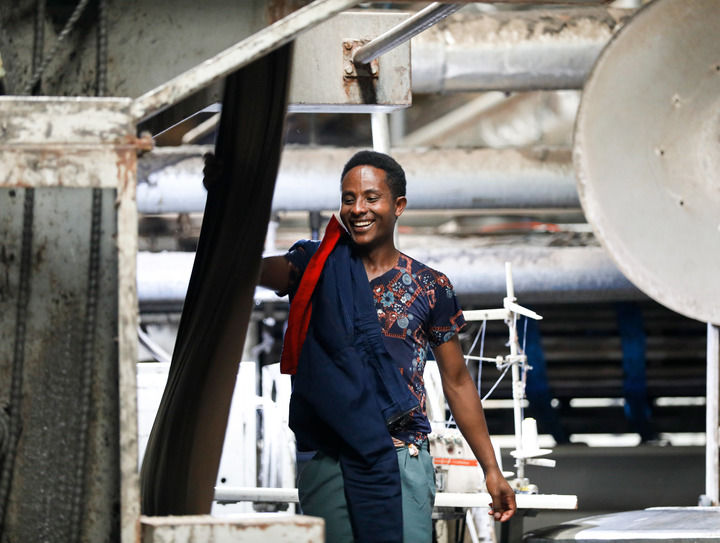 On February 16, 2024, workers worked in the workshop of Oriental Textile Printing and Dyeing Co., Ltd. in the Oriental Industrial Park in Dukem, Ethiopia. (Image provided by interviewee)